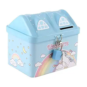 Money Bank for Kids Piggy Bank Metal Body Money Bank Saving Bank for Kids Girls Boys with Lock and Key Secure Unicorn Peppa Pig Money Bank for Kids Best Return Gift Multicolor (House Bank)