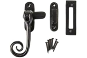 SISI UK Black Antique Monkey Tail Window Fastener Curly End Casement Fastener Vintage Monkey Tail Window Catch Traditional Cast Iron Window Latches for Wooden Windows Kit Pack.