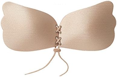 Push Up Bra,MAMACHU Reusable Women's Invisible Strapless Self Adhesive Backless Silicone Push Up Bra with Drawstring,3rd Generation(Nude Bra-C)