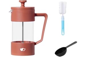 WATSON AND MONDAY W&M Cafetera Francesa - French Press de Acero Inoxidable con Vidrio de Borosilicato - Triple Filtro - Cuchara Medidora + Limpiador - Rosa - 350ml