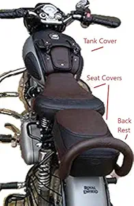 IGNITEX Waterproof Seat Cover Tank Cover & Metal Back Rest for Royal Enfield | Classic 350 | Classic 500 | Desert Storm | Black | Chocolate