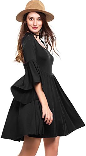 Zeagoo Women Long Sleeve Crew Neck Knee Length Bell Sleeves Cut-out Back Shift Going Out Dress