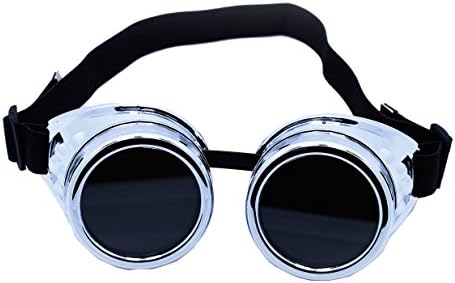 Buynew-Fashion Vintage Goggles Steampunk Welding Goth Cosplay Vintage Goggles Cyber Goggles Rave Victorian (silver)
