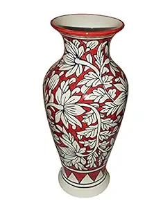 Pure Source India Hand Painted Flower Vase, Red