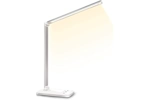 Lampa biurkowa LED SLATOR, przyciemniana, 5 kolorów i 10 poziomów jasności, przyjazna dla oczu, lampka nocna, złącze USB do ładowania smartfona, lampka do czytania, idealna dla czytelników, dzieci