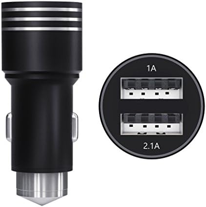 Arc Premier Group USB 2 In 1 Car Charger With Emergency Glass Breaker Hammer | Durable Aluminium Body With 2 Ports For Fast Charging | Compatible With iPhones, Smartphones, mp3 Players, Camera &amp; More (Black)
