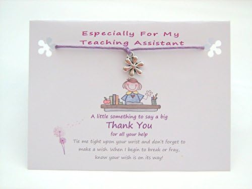 TEACHER TEACHING ASSISTANTS Thank You Gift Card Wish String Bracelet (Purple Cord). Tibetan Charm &amp; Quote Card. Ideal Thank You Gift Card &amp; Lovely Little Token Present, Keepsake.