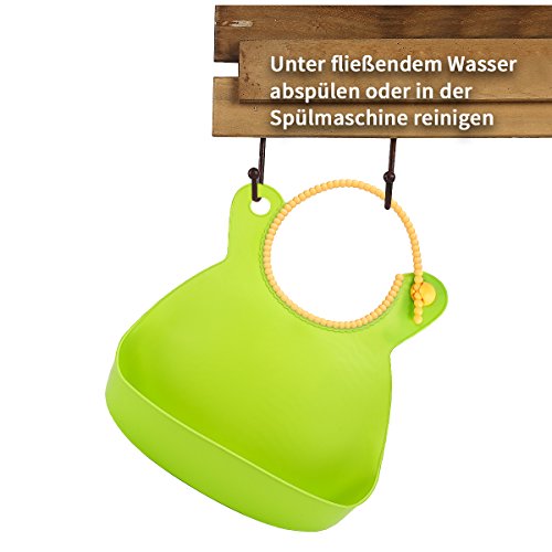 Baby lätzchen mit auffangschale | Weiches | mit wasserdichter Tasche faltbar | einfach zu reinigen | einstellbarem Halsband | BPA freiem | 2 pack,grün/gelb - 6