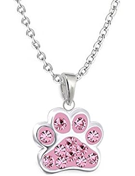 GH1a Pink Kristall Pfötchen Pfote ANHÄNGER mit KETTE 925 Sterling Silber Kinder SET