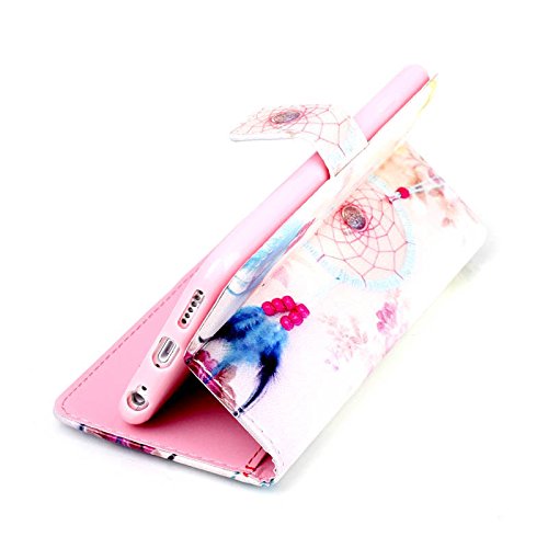 CaseHome iPhone 6/6S 4.7 Inch Hülle,Schutzhülle Tasche Leder Mit Kartenfach Magnetverschluss Standfunktion Slim-Schutzhülle Folio Schalen Fall Mit Karten-/Geldscheinfach Für Apple iPhone 6/6S-Rosa Traumfänger - 4
