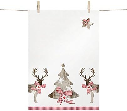 REINDEER CHRISTMAS TREE STAR GINGHAM 100% COTTON TEA TOWEL 47.5 X 67.5CM