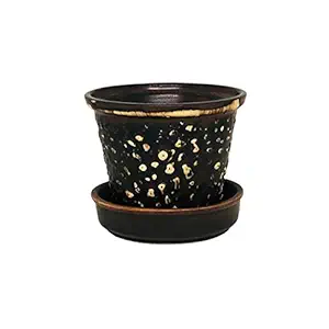 ShopMeFast Chocolate Art Ceramic Pots Ceramic Planters with Saucers/Plate for Indoor Plants/Planters,Home Decor,Garden Decor, Decorative Succulents Pot (Color: Dark Brown)(L:10 cm, W:10 cm, H:8 cm)