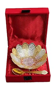 Urban Crafts India Brass Bowl with Spoon (Gold Silver)