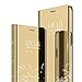 Price comparison product image MLOTECH Case for Huawei P Smart 2019 case,+ tempered glass Flip Clear View Translucent Standing Cover Mirror Plating Holder Full Body 360°Smart Cover Protection Gold