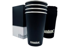 Huniox® 4 X 500 ML Verre Inox – Mug Metal – Verres Incassables – Gobelet Metal – Verre en Inox – Mug 500 ml – Kit Camping - Mug en Acier – Verre 500 ml - Verre a Eau Empilable (BLACK ARTIC, 500 ML)