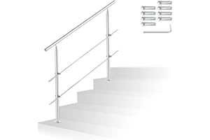 Vigevee Geländer Treppengeländer Edelstahl Handlau für Treppen, Brüstung Balkon 120CM mit 2 Querstreben Ø 42mm, für Treppenhaus Innen und Außen, Hauseingang