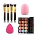 SONGQEE(TM) 15 Colors Makeup Neutral Face+4 pcs Synthetic Hair White Brushes Kabuki Flat Foundation Brush +Pink Puff Makeup Egg Sponge+Egg Cleaning Glove Washing Brush Scrubber Board Brushegg