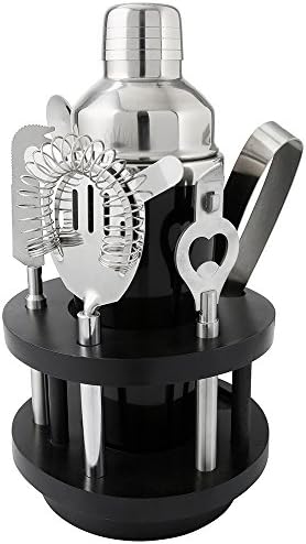 eKitch Home Cocktail Bar Includes 500ml Shaker, Stirrer, Strainer, Bar Knife, Ice Tongs and Bottle Opener
