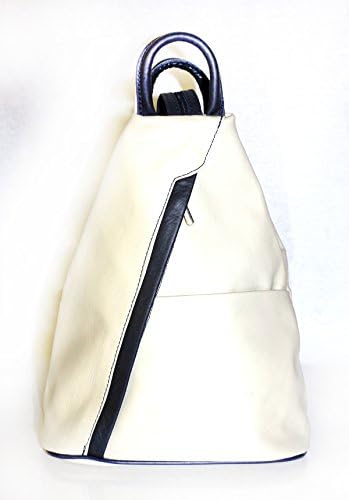 Italian Soft Leather Convertible Zip Rucksack Backpack and Shoulder Bag (Cream with Navy)