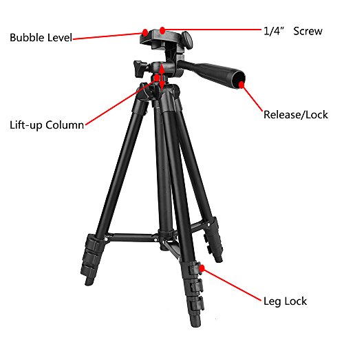 Handy-Stativ aus Aluminium, 106,7Â cm, fÃ¼r iPhone/Smartphone, Telefon- und Tischhalterung, Bluetooth-Fernbedienung und AuslÃ¶ser (schwarz)