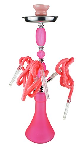 BAYLI - Shisha, Hookah, Orientalische Wasserpfeife mit 3 Schläuchen inklusive Zange, Tonkopf Shisha Höhe- ca. 49cm Nargile Hookah mit Tonkopf und Zange + Alufolie + 10 x Mundstück FN-1