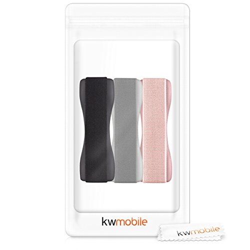 kwmobile Smartphone Fingerhalter 3er Set - Handy Halter Griff Halterung Einhandbedienung - 3x Handyhalter in Schwarz Silber Rosegold