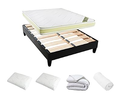 Neorev Sélène Ensemble de Matelas Sommier Couette et 2 Oreillers Vert/Blanc 180 x 200 cm