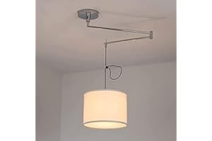 BARCELONA LED ILUMINACION BarcelonaLED - Lampada a sospensione da soffitto, elegante, 60 W, con braccio articolato regolabile, paralume in tessuto con portalampada per lampadina LED E27, modello L3013-C