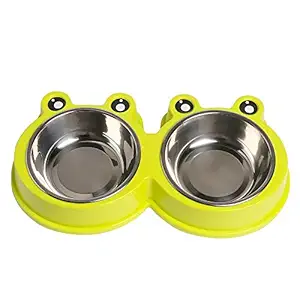 Rapsrk Double Stainless Steel Cat Dog Bowl Durable Pet Bowls with No-Slip Design Resistant Silicone Mat Stainless Steel Cute Modeling Pet Food Water for Feeder Little Size Dogs/Cats/Rabbit and Pets