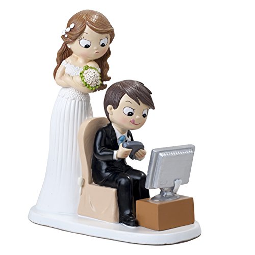 Mopec Figur Brautpaar und Videospielen, Polyresin, weiß, 8.5 x 18.5 x 21 cm