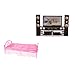 Produktbild Gazechimp Hi-Fi TV Theater Satz aus Kunststoff mit Bett & Bettwäsche Kissen, Puppenhaus Möbel Set für 1/6 Blythe Barbie Puppen Dollhouse