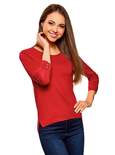 oodji Collection Mujer Jersey Básico de Manga 3/4, Rojo, ES 42 / L