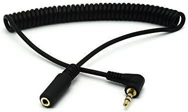 Coiled 3.5mm Jack Audio Cable - Riipoo 5 Feet 90 Degree Angle 4 Pole TRRS 3.5mm Male to Female Stereo Jack Audio Extension Coiled Cable, Spring Cable ( Golden Plated)