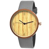 Elegante Pure Time® Designer Damen-Uhr Öko Natur Holz-Uhr Armband Uhr Analog Klassisch Quarz-Uhr Armbanduhr Grau Braun Rose-Gold Leder-Armband Holz Ziffernblatt