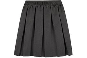 STAR FASHION New Kid's Girl’s All Round Elasticated Waist School Uniform Plain Skirt Box Pleated Dress Schoolwear Flowy Skirts Black Navy Grey Ages 2-18 Years