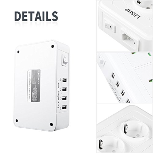 ICOCO 4 USB Steckdosen Dual Control Unit 2500W Max (Multistecker 4 USB Ports 1－2.4A Schutzkontakt Steckdose, Steckdosenleiste) - 4