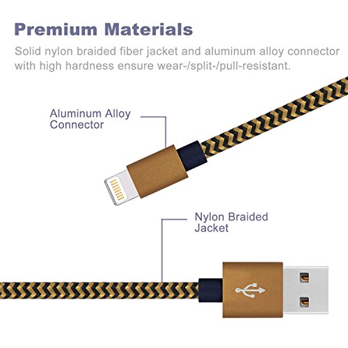 Ladekabel, Tankaye 3PCS-2M Nylon geflochtene Blitz auf USB Ladekabel Ladegerät für iPhone 7, 7plus, iPhone 6s, 6, 6plus, 6s plus, iPhone 5s, 5, 5c, SE, iPad & iPod und mehr (Kaffee+Schwarz) - 2