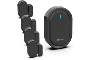 TUGARD Rilevatore Senza Fili di Campanelli a Distanza di 260 Piedi per Porte e Finestre, 39 Suonerie, 1 Allarme Campanello con 4 Sensori di Porta a Coppie, Sistema di Allarme per la Sicurezza Domestica,Nero