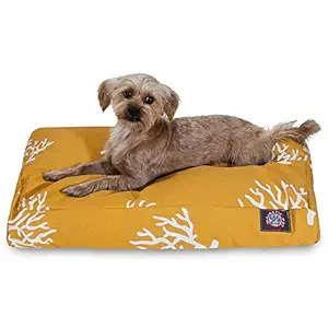 Yellow Coral Small Rectangle Indoor Outdoor Pet Dog Bed with Removable Washable Cover by Majestic Pet Products