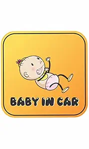 CVANU Baby On Board Kids Safety Warning Sign Sticker for Car Window (Pack of 5) Vinyl Yellow Decal CV- 20
