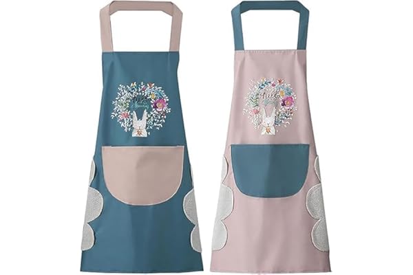 KLIMET Pack of 1 Assorted Waterproof Kitchen Apron for Women with Big Front Pocket Hand-Wiping Towel Comfortable Wear-Resistant Chef Apron for Cooking One Size