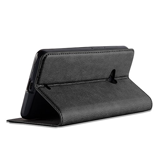 Nokia Lumia 535 Custodia di Libro di Finta-Pelle in NERO DI NOTTE di Cadorabo (Disegno CHIUSURA MAGNETICA INVISIBLE) â€“ con Vani di Carte Funzione Stand e Chiusura Magnetica â€“ Protezione per Fronte e Retro Portafoglio Cover Case Wallet Book Etui Full Body