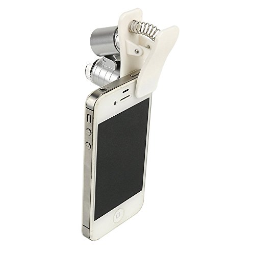 Microscopio - TOOGOO R 60X clip LED de la lupa de aumento de vidrio de telefono movil para microscopio portatil detector de dinero UV linterna universal plata Microscopio - TOOGOO R 60X clip LED de la lupa de aumento de vidrio de telefono movil para microscopio portatil detector de dinero UV linterna universal plata