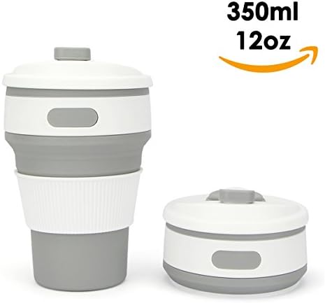 Collapsible Silicone Coffee Cup 350 ML Portable Travel Mug Coffee Lover Pocket Size for Outdoor/ Camping/ Hiking 12 oz (Grey)