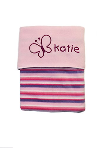 Spoilt Rotten Kids Candy Stripe Personalised Luxury Pram, Cot or Buggy Blanket. Embroidered With Any Name & Choice Of Spoilt Rotten Design Size is 90cm X 70cm. Gorgeous Quality Gift For Any God Child, Grandson, Granddaughter, Niece or Nephew.