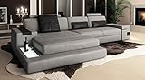 B313 x H87 x T186 SOFA Leder grau L Form COUCH HAMBURG III