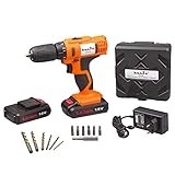Lieferumfang: 1 hanSe Bohrakkuschrauber, 2 Akkus 18 V Li-Ion 1500mAh Akkukapazität, 1 Ladegerät, 6 Bohrer, 6 Bits, 1 Bithalter, 1 Anleitung, 1 Koffer