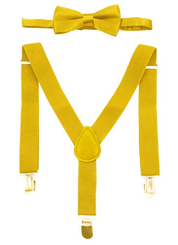Panegy (Conjunto/2 Piezas) Pajarita con Tirantes Elásticos (2.5cm) 'Forma Y' de 3 Pinzas Accesorios en Color Sólido para Hombres Mujeres Adultos - Amarillo