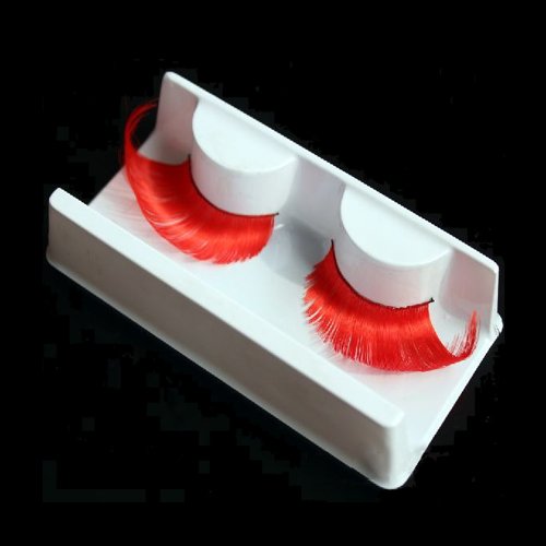 INSTANT GLAM? LONG THICK FEATHER FALSE EYELASHES! FANCY DRESS PARTY FESTIVAL (red)