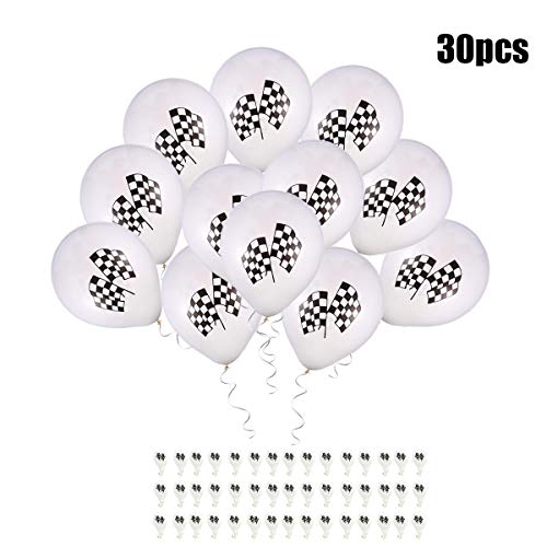 Lvcky 30 pièces 27,9 cm Drapeau à Damier Drapeau de Course de Ballons en Latex Balloon, décoration pour Anniversaire de Voiture sur Le thème fête